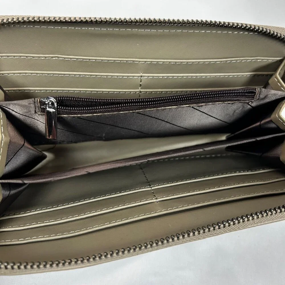 Taupe Nappa Intrecciato Woven Leather Zip Around Wallet Wristlet